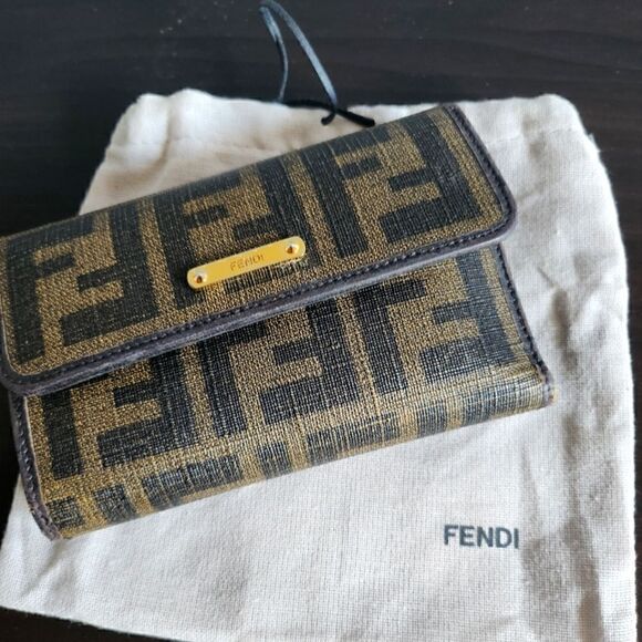 Fendi FF Logo Ckated Canvas Tri-Fold Wallet One-of-a-kind Y2K - Picture 2 of 12